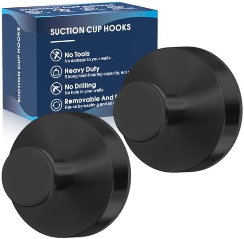 MOTAIPEAK Suction Cup Hooks for Shower,Removable Shower Towel Suction Hooks for Bathroom Wall,Kitchen,Glass,Mirror,Tile to Hang Robes,Loofah-Black(2-Pack) by MOTAIPEAK