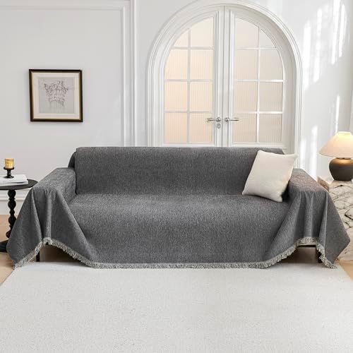 MYSKY HOME Oversized Couch Cover Sofa Covers Couch Covers for 3 Cushion Couch Sofa Pet Friendly L Shaped Sectional Couch Cover Non Slip Furniture Protector for Kids, 91"x150", Dark Grey by MYSKYHOME