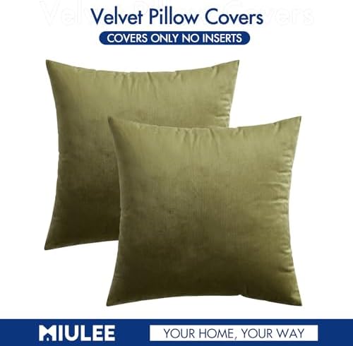 MIULEE Velvet Throw Pillow Covers 20x20 Inch Pack of 2 Light Olive Green - Image 6