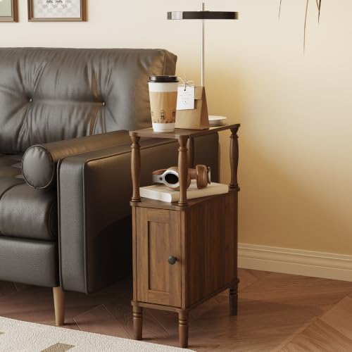 Veegle Narrow Nightstand,Skinny Slim End Side Table (Dark Walnut Brown) - Image 4