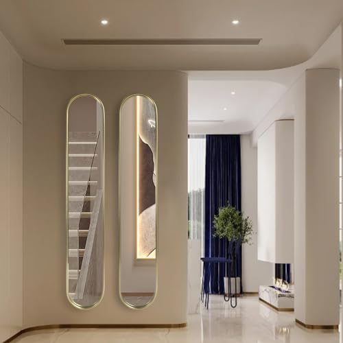 OUSHUAI Gold Full Length Oval Mirror,Narrow Capsule Long Mirrors with Metal Frame for Entryway,Hallway,Living Room 44"X8"(2pcs) … - Image 5