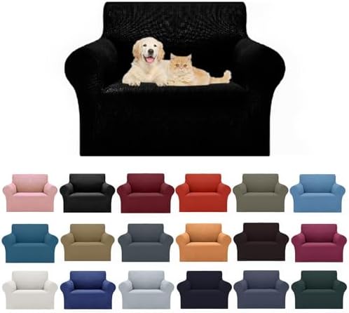 Cupuamon 2026 New Stretch Chair Sofa Slipcovers Couch Cover for 1 Seater Furniture Protector Sofa Covers with Elastic Bottom Jacquard Fabric Small Checks for Pets, Kids - Black by Cupuamon