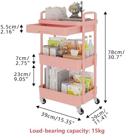 Calmootey 3-Tier Utility Cart with Drawer & Wheels, Storage for Home,Office - Image 5