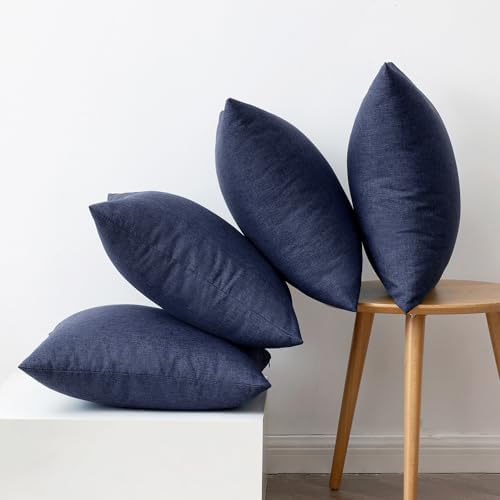 MIULEE Pack of 4 Decorative Outdoor Throw Pillow Covers Linen Waterproof Pillow Covers Summer Farmhouse Cushion Cases for Patio Garden Tent Balcony Couch Sofa 16x16 Inch Navy - Image 6