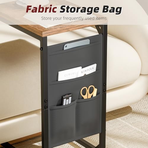 Simple Trending C Shaped End Table, Side Table TV Trays Set of 2 with Fabric Storage Bag, Couch Sofa Table for Living Room, Rustic Brown - Image 6