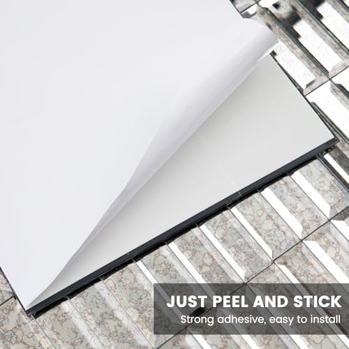 Peel and Stick Mirror Glass Mosaic Tile Self Adhesive 12 x 12 Inch Strip Mirror Tiles for Kitchen Backsplash Bathroom Wall(5 Sheets, Dark Antique) - Image 4