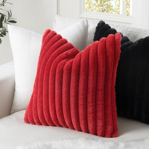 MIULEE Faux Fur Decorative Throw Pillow Covers 12x20 Set of 2 Red - Image 2