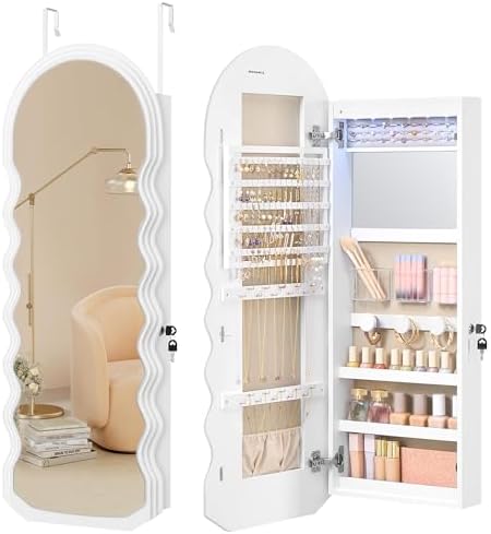 SONGMICS Wide Jewelry Organizer, Wall/Door Mounted, LED Cabinet, Lockable by Unknown