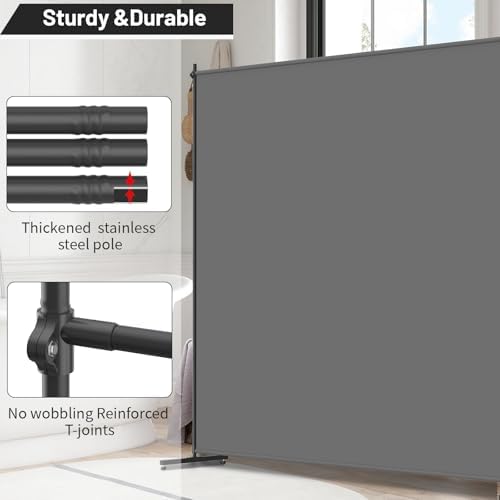 Room Divider, 72x72Inch Large Single Panel Privacy Screen with Thickened Fabric,Freestanding Partition Wall for Room Separation,Portable for Indoor Office,Bedroom,Studio Apartment,Gray - Image 3