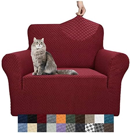 YEMYHOM Couch Cover Latest Jacquard Design High Stretch Sofa Chair Covers for Living Room, Pet Dog Cat Proof Armchair Slipcover Non Slip Magic Elastic Furniture Protector (Small, Christmas Wine Red) by YEMYHOM