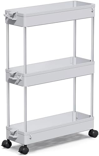 SPACEKEEPER Slim Rolling Storage Cart, 3 Tier Bathroom Cart Organizer, Gray by SPACEKEEPER