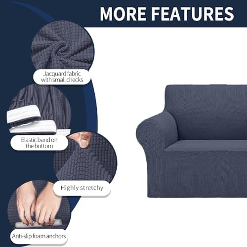 Cupuamon 2026 New Stretch Sofa Slipcovers Couch Cover for 3 Cushion Furniture Protector Sofa Covers with Elastic Bottom Jacquard Fabric Small Checks for Pets, Kids -Sofa, Charcoal - Image 4