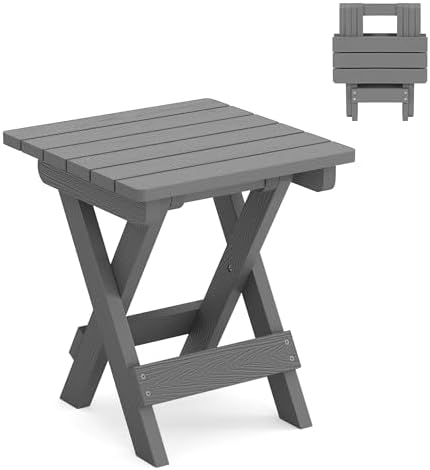 LUE BONA Small Outdoor Folding Side Table HDPS 14 Inch Height, Netural Grey by LUEBONA