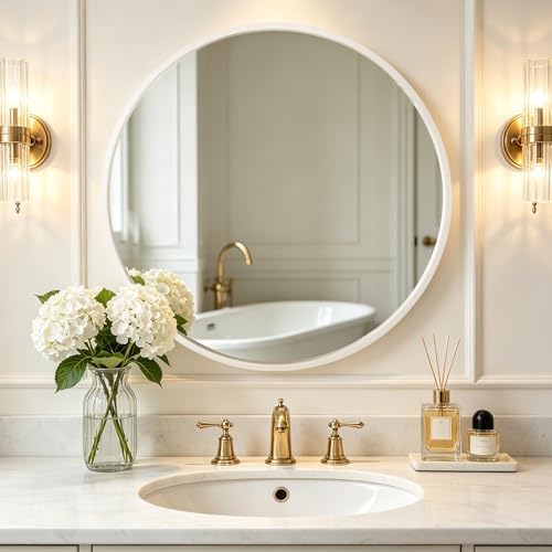WallBeyond Round Wood Mirror 32 inch Circle Wall Mirror for Bathroom Round Wall Mirror for Wall Decor, Vanity, Entryway Living Room (White) - Image 2