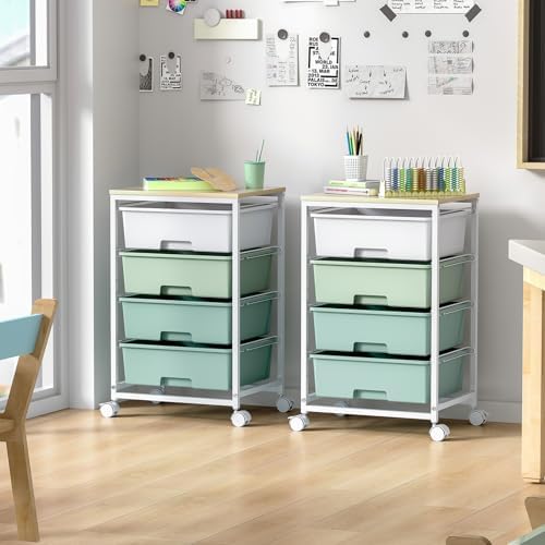 SYKIARIOL Rolling Cart with Drawers, 4-Drawer Utility Cart, Green - Image 2