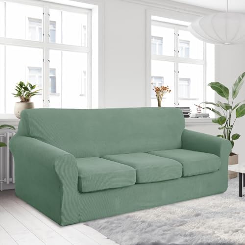 U-NICE HOME 4 Pieces Oversized Stretch Couch Cover Slipcover, Olive Green - Image 2