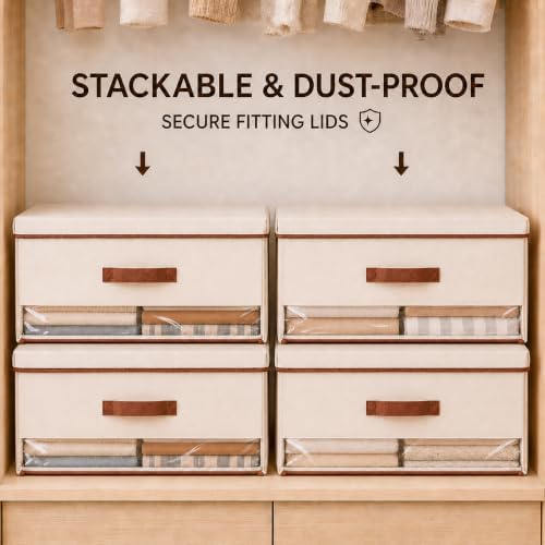 4 Pack Fabric Storage Bins with Lids, 26L Each, Clear Window Foldable Closet Organizers for Clothes, Blankets and Bedding - Image 5