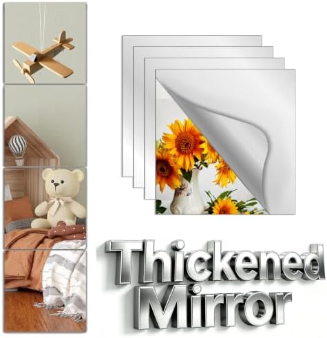 Shatterproof Peel and Stick on Mirror Tiles for Wall Decorative,4 Pcs 14x14 In Unbreakable Small Mirrors For Wall Classroom Decor, Toddlers Mirror for Kids Bedroom, Plastic Door Adhesive Mirrors by VXKZF