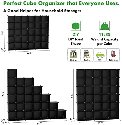 C&AHOME 30-Cube Shelf, Plastic Cube Storage Organizer, DIY Bookshelf Black - Image 3