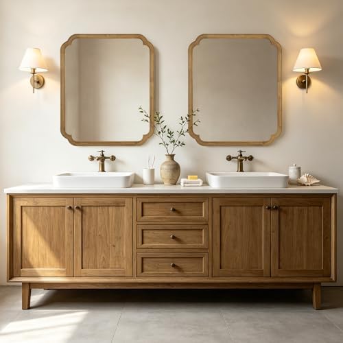 WallBeyond 30" x 36" Wood Bathroom Mirror for Wall Mounted, Rustic Rounded Corner Wood Frame Wall Mirror for Entryway, Living Room or Bedroom Home Decorative, Natural - Image 4