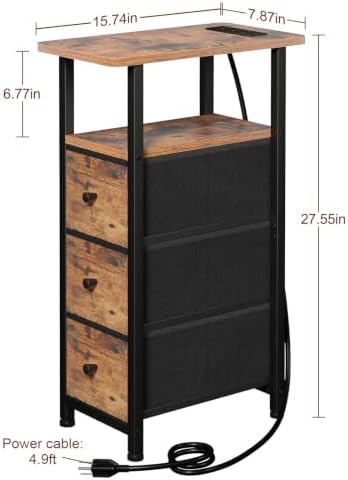 LOAKEKEL Narrow End Table with Charging Station, Small Nightstand - Image 3
