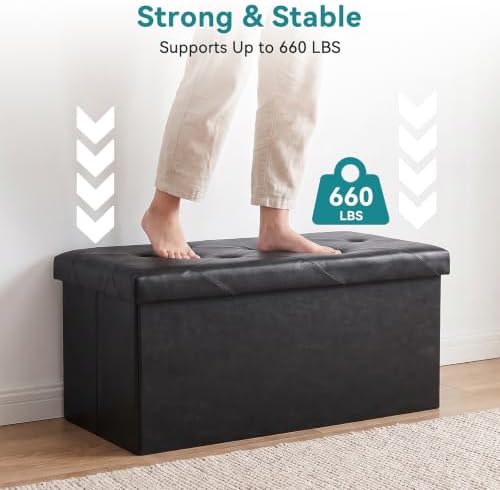 OLIXIS 30 Inch Folding Storage Ottoman Bench, Black Ottoman with Storage - Image 4