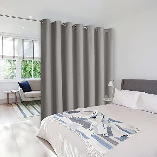 NICETOWN Silver Grey Room Separating Divider, Room Divider Curtain Screen Partition, Function Thermal Blackout Patio Door Curtain, Sliding Door Insulated Curtain for Patio, 8.3ft Wide x 10ft Long by NICETOWN