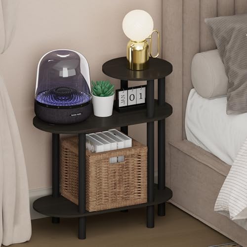 Furinno Turn-N-Tube Night Stand, 3-Tier Oval Sofa Nightstand with Open Shelf, Toolless Assembly Narrow End Table, Side Table, Bedside Table, for Bedroom, Closet, Dorm, Espresso by Furinno-FitsYourSpaceFitsYourBudget