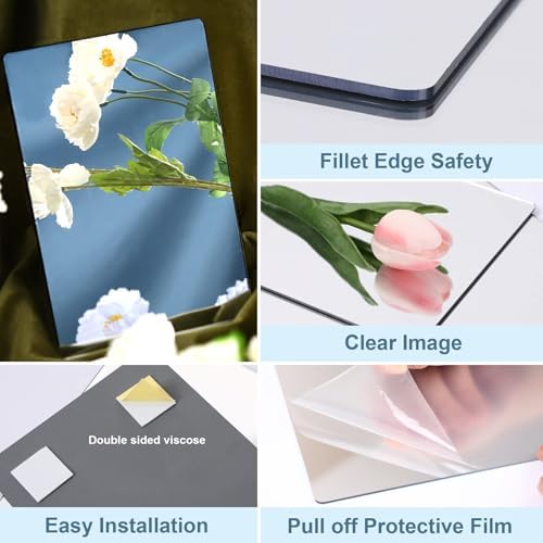 JUNEBRUSHS 8 Pack Self Adhesive Acrylic Mirror, 6X 9 Inch Mirror Tiles - Image 3
