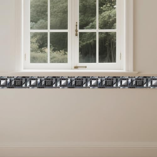 IVN Wallpaper Border Peel and Stick Wall Black and Silver Mosaic 4x196 Inch - Image 7