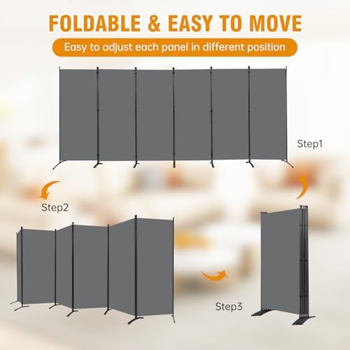 CHOSENM 6 Panel Folding Privacy Screens, 6 FT Tall Wall Divider with Metal Frame, Freestanding Room Divider for Office Bedroom Study (6 Panel, Grey) - Image 5