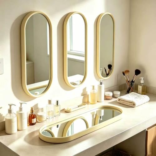 3 pcs Wall Mirrors and Tray Décor Set, Cute Vanity Mirrors with Gold Frame, Bathroom Decor for Bedroom, Entryway, Living Room Farmhouse Decor (12”x4,7”) - Image 4