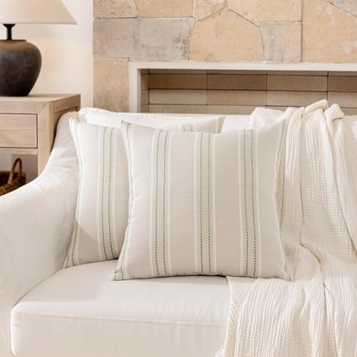 Hckot Stripe Throw Pillow Covers 20x20 Set of 2 Light Green Pillow Covers - Image 2
