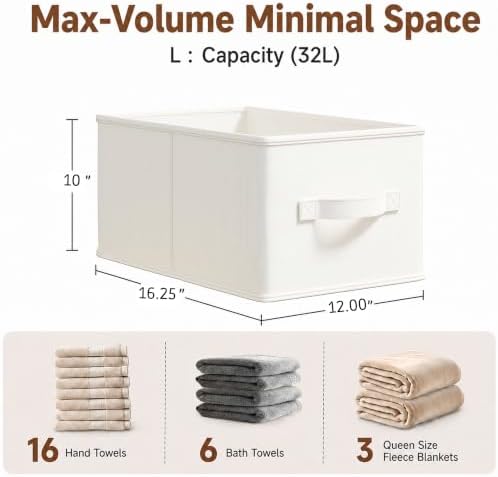 3-Pack Closet Storage Bins, Foldable Fabric Storage Baskets, Beige - Image 2