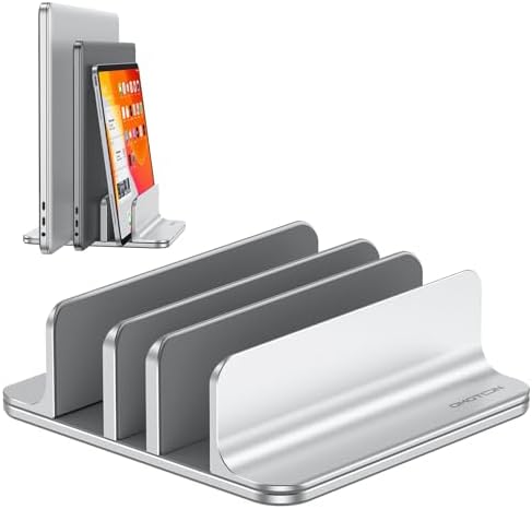 OMOTON 3-Slot Multiple Vertical Laptop Stand, Fits MacBook, Bright Silver by OMOTON