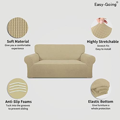 Easy-Going Stretch Oversized Loveseat Couch Covers Washable Beige - Image 3