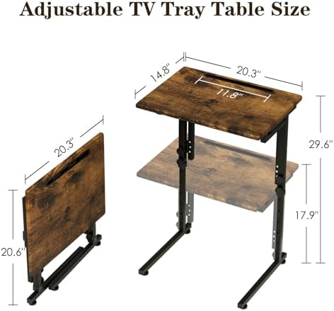 Adjustable Folding TV Tray Table,TV Dinner Small Foldable C-Shaped End Table for Eating,6 Height Adjustable Slide Under Couch Side with Sturdy MDF Top,No Assembly(Brown) - Image 3