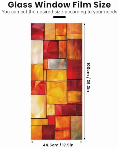 Stained Glass Window Privacy Film Static Cling - Rainbow Glass Decorative Sun Blocking Window Covering, Non-Adhesive Removable Stickers for Home & Office, 17.5" x 39.3" - Image 2