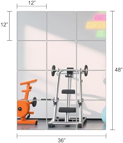 Ruomeng Home Gym Mirrors 12 Inch x 12Pcs Wall Mounted Mirror Glass Frameless Full Length Mirror Tiles for Home Gym, Bedroom, Door & Bathroom - Image 3