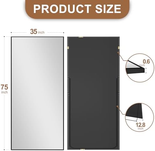 Delma Full Length Mirror with Stand, 75x35 Black Floor Mirror - Image 7