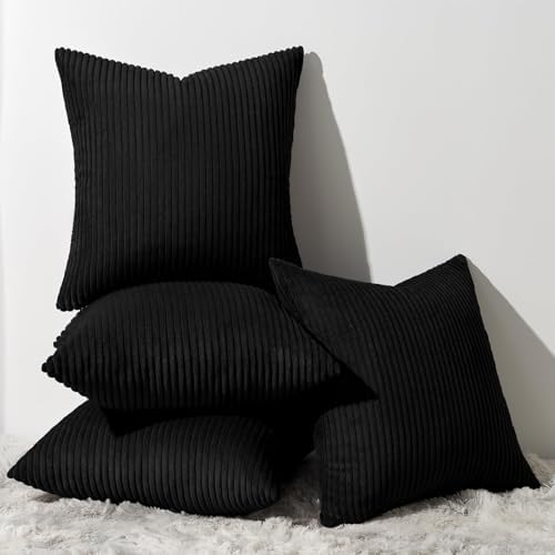 Topfinel Decorative Black Throw Pillow Covers Cushion Cases, Set of 4 Soft Velvet Modern Double-Sided Designs Match for Home Decor, Pillow Inserts Not Included (18x18 inch) by Topfinel