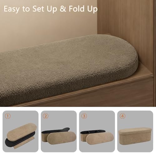 GLAXYFUR Oval Ottoman with Storage for Living Room, Sherpa Bench, Brown - Image 6