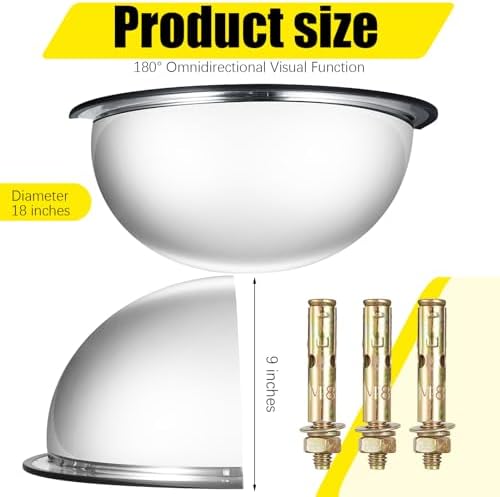 Kanayu 2 Pcs 18" Half Dome Safety Corner Mirror Blindspot for Wall - Image 2