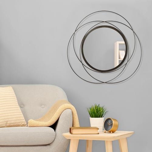 Wall Mirror Mounted Round Decorative Mirrors with Iron Metal Wire Frame Mirror for Wall, Home Decorative Bathroom Vanity, Living Room or Bedroom Large 20” - Image 3