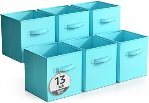 Sorbus Fabric Storage Cubes, 6-Pack Foldable Bins (13 Inch, Aqua) by Sorbus