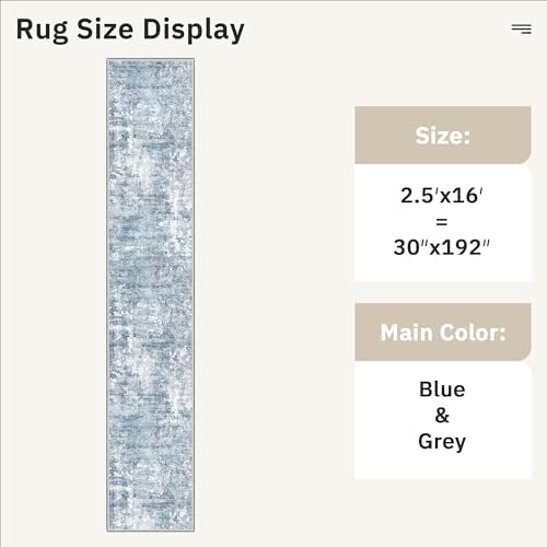 Soalmost Hallway Runner Rug 2'6" x 16' Kitchen Rugs Abstract Blue/Grey - Image 5