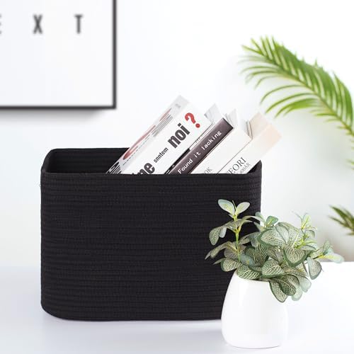MINTWOOD Design 3-Pack Storage Baskets for Shelves, Playroom and Classroom, Book Basket, Decorative Storage Cube Bins, Woven Closet Organizers, Pantry and Shoe Organizer, Full Black - Image 2