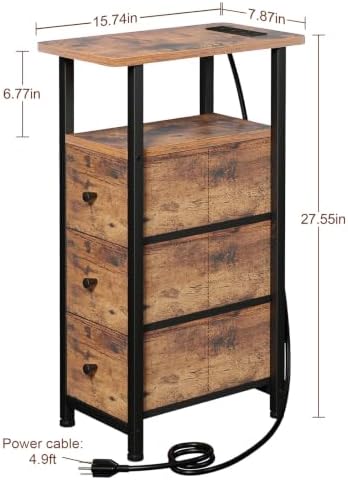LOAKEKEL Narrow End Table with Charging Station, Small Nightstand - Image 3