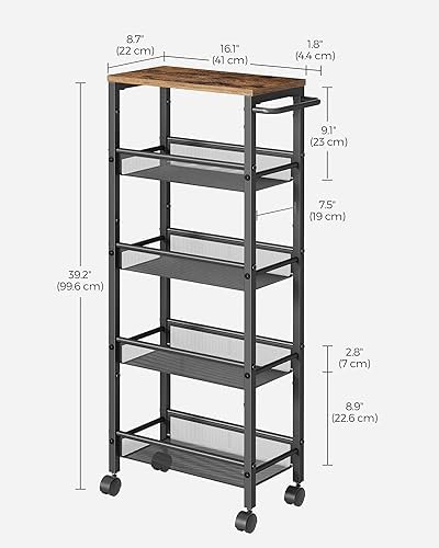 VASAGLE 5-Tier Slim Rolling Storage cart with Wheels, 8.7 Inches, Metal - Image 6