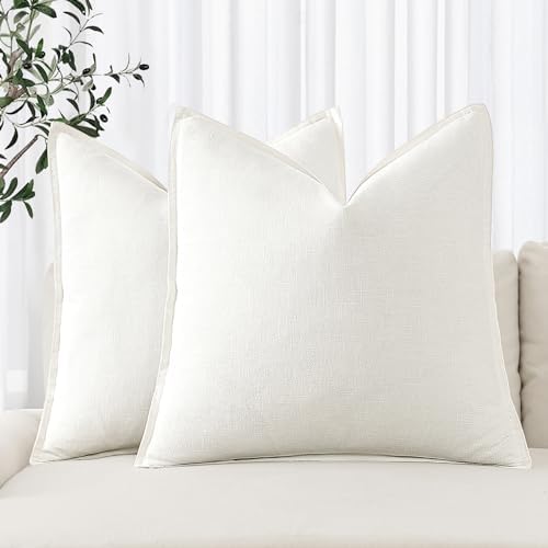 MIULEE Decorative Linen Euro Sham Pillow Covers 26x26 Cream White by MIULEE